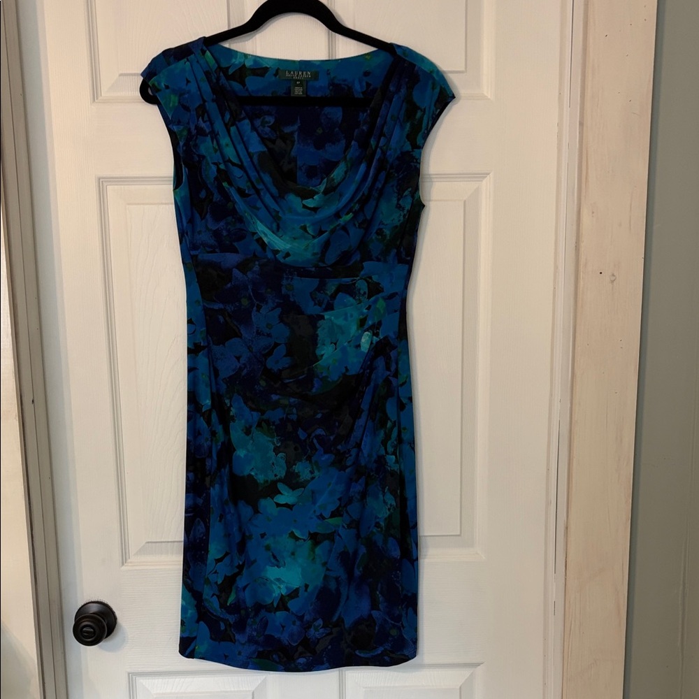 Lauren Ralph Lauren Blue Black Patterned Midi Dress